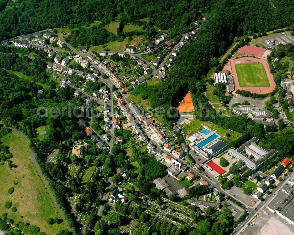 Aerial image Kirn - Residential area - mixed development of a multi-family housing estate and single-family housing estate in Kirn in the state Rhineland-Palatinate, Germany