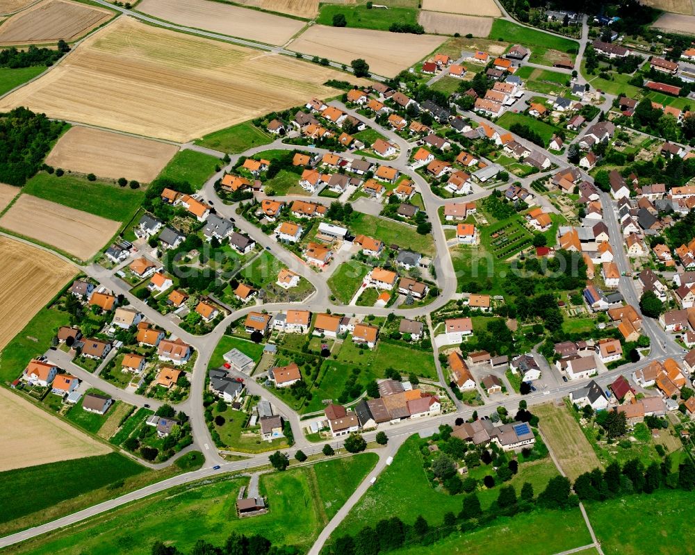 Kleingartach from above - Residential area - mixed development of a multi-family housing estate and single-family housing estate in Kleingartach in the state Baden-Wuerttemberg, Germany