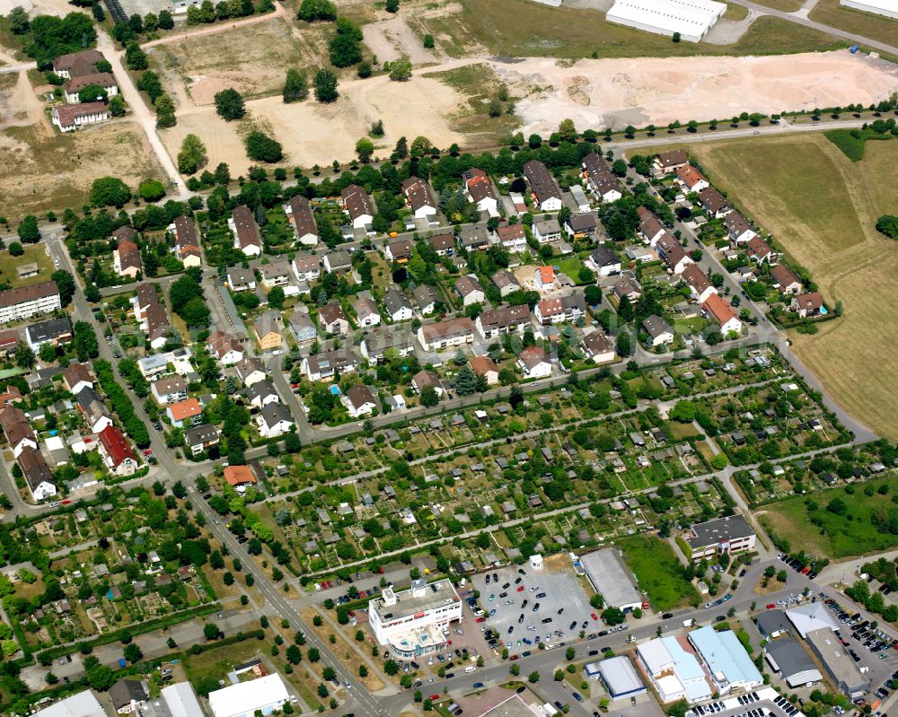 Knielingen from above - Residential area - mixed development of a multi-family housing estate and single-family housing estate in Knielingen in the state Baden-Wuerttemberg, Germany