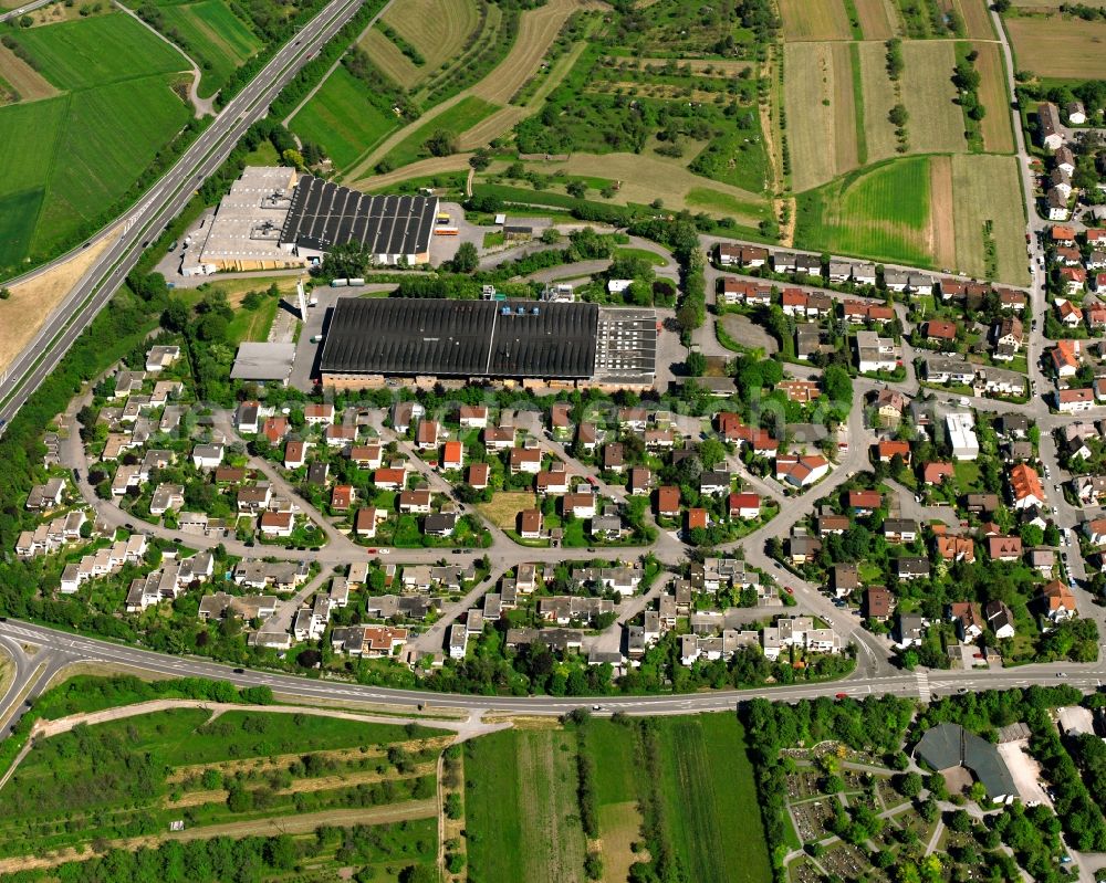 Korb from above - Residential area - mixed development of a multi-family housing estate and single-family housing estate in Korb in the state Baden-Wuerttemberg, Germany