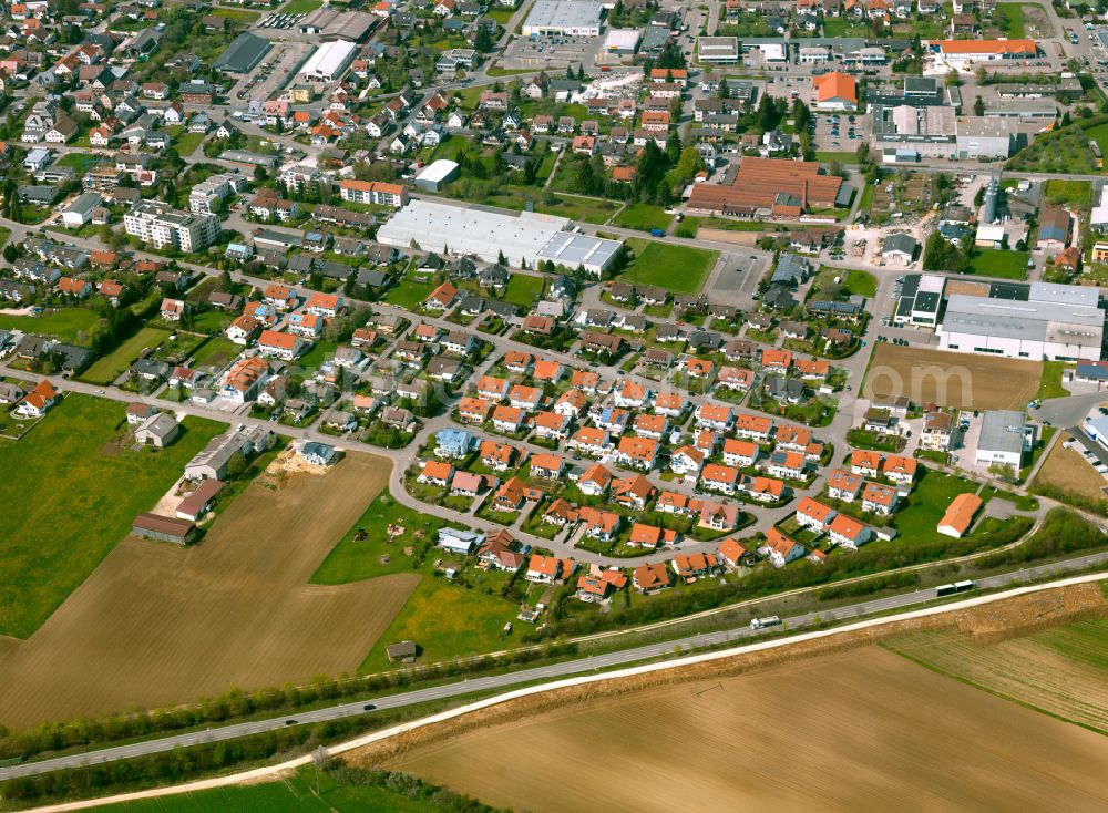 Laichingen from above - Residential area - mixed development of a multi-family housing estate and single-family housing estate in Laichingen in the state Baden-Wuerttemberg, Germany