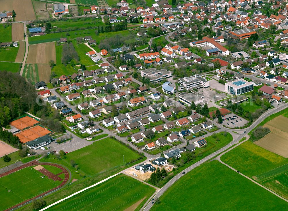 Laichingen from above - Residential area - mixed development of a multi-family housing estate and single-family housing estate in Laichingen in the state Baden-Wuerttemberg, Germany