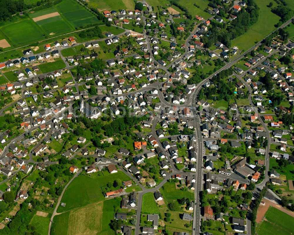 Langendernbach from above - Residential area - mixed development of a multi-family housing estate and single-family housing estate in Langendernbach in the state Hesse, Germany