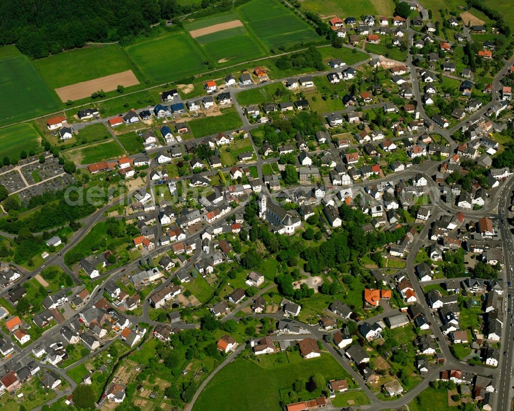 Langendernbach from above - Residential area - mixed development of a multi-family housing estate and single-family housing estate in Langendernbach in the state Hesse, Germany