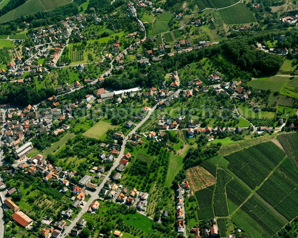 Lauf from above - Residential area - mixed development of a multi-family housing estate and single-family housing estate in Lauf in the state Baden-Wuerttemberg, Germany