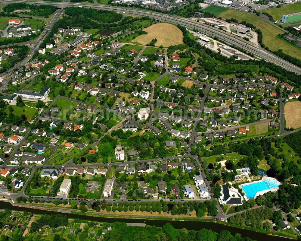 Limburg an der Lahn from above - Residential area - mixed development of a multi-family housing estate and single-family housing estate in Limburg an der Lahn in the state Hesse, Germany