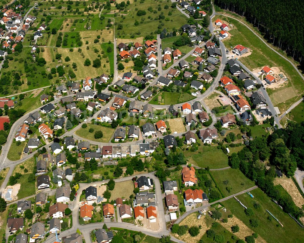 Loffenau from the bird's eye view: Residential area - mixed development of a multi-family housing estate and single-family housing estate in Loffenau in the state Baden-Wuerttemberg, Germany