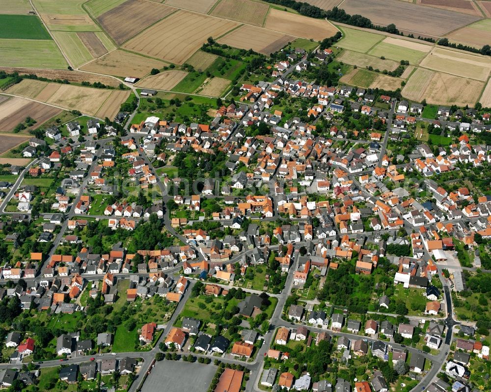 Lützellinden from above - Residential area - mixed development of a multi-family housing estate and single-family housing estate in Lützellinden in the state Hesse, Germany