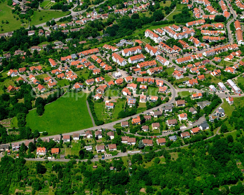 Aerial image Lustnau - Residential area - mixed development of a multi-family housing estate and single-family housing estate in Lustnau in the state Baden-Wuerttemberg, Germany