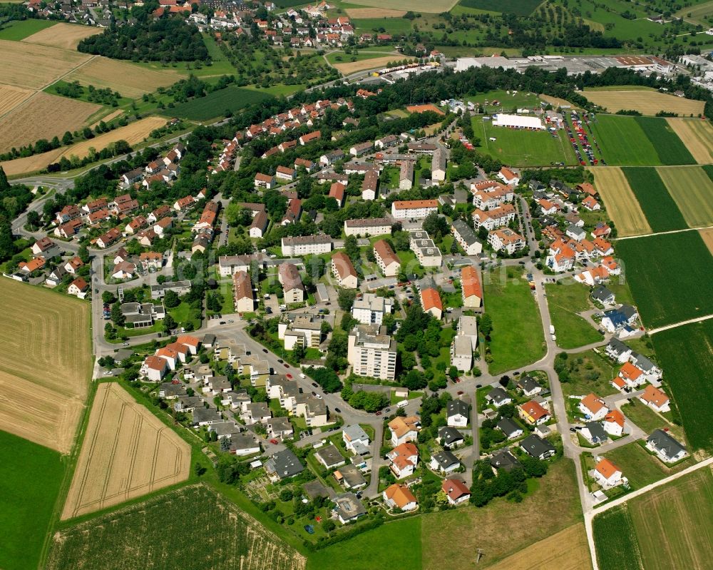 Aerial image Manzen - Residential area - mixed development of a multi-family housing estate and single-family housing estate in Manzen in the state Baden-Wuerttemberg, Germany