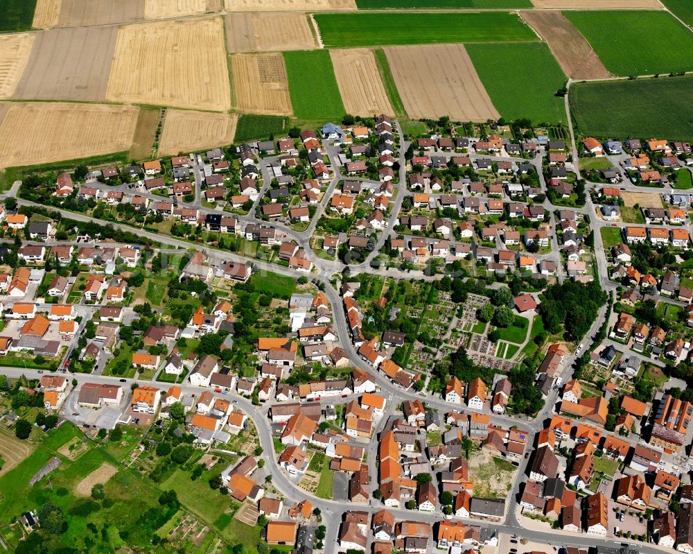 Massenbachhausen from above - Residential area - mixed development of a multi-family housing estate and single-family housing estate in Massenbachhausen in the state Baden-Wuerttemberg, Germany