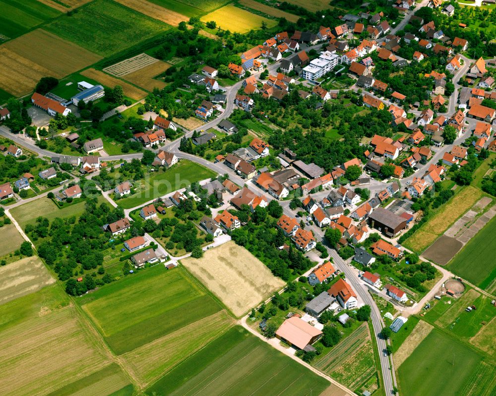 Mähringen from the bird's eye view: Residential area - mixed development of a multi-family housing estate and single-family housing estate in Mähringen in the state Baden-Wuerttemberg, Germany