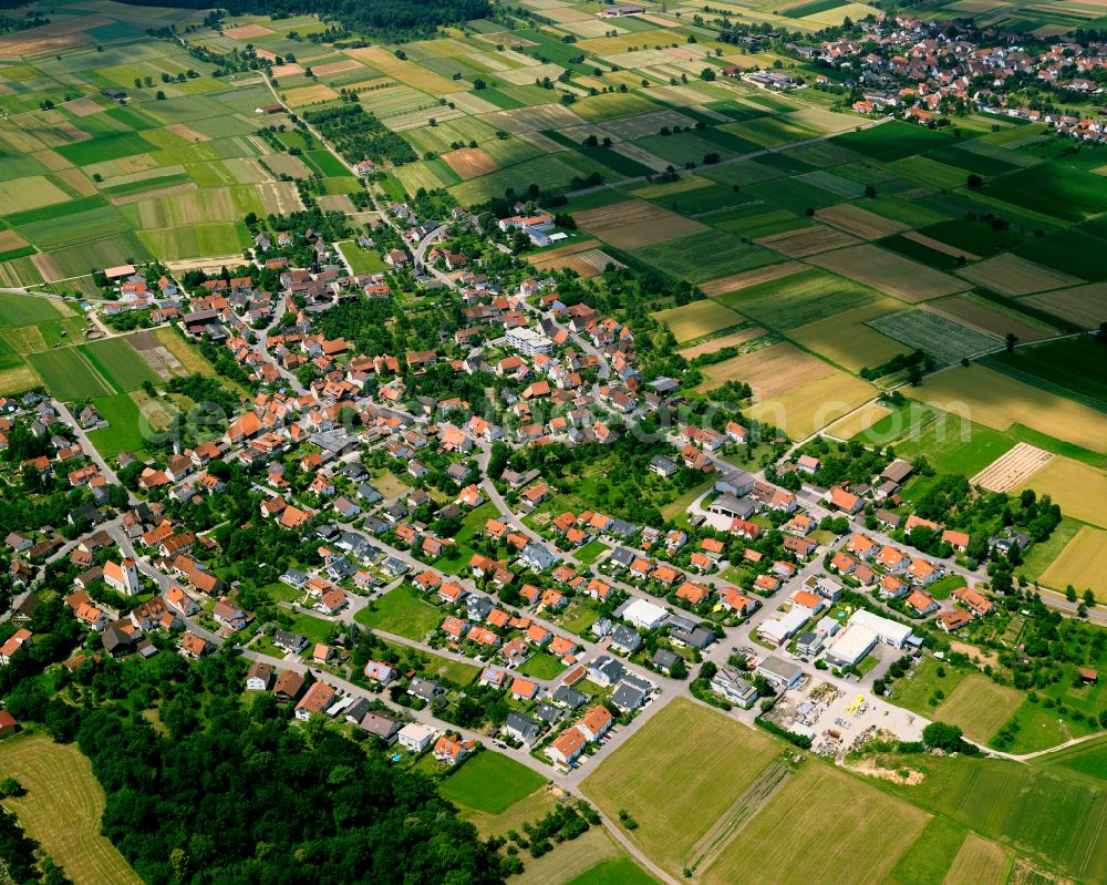 Aerial photograph Mähringen - Residential area - mixed development of a multi-family housing estate and single-family housing estate in Mähringen in the state Baden-Wuerttemberg, Germany