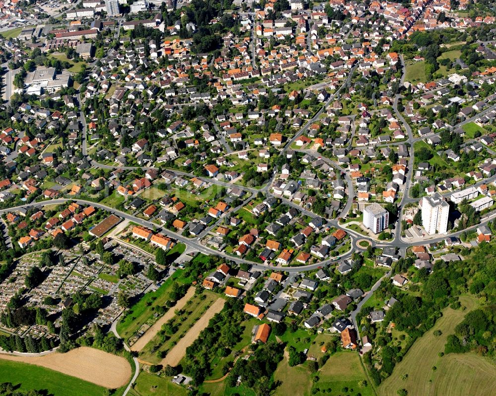 Michelstadt from the bird's eye view: Residential area - mixed development of a multi-family housing estate and single-family housing estate in Michelstadt in the state Hesse, Germany