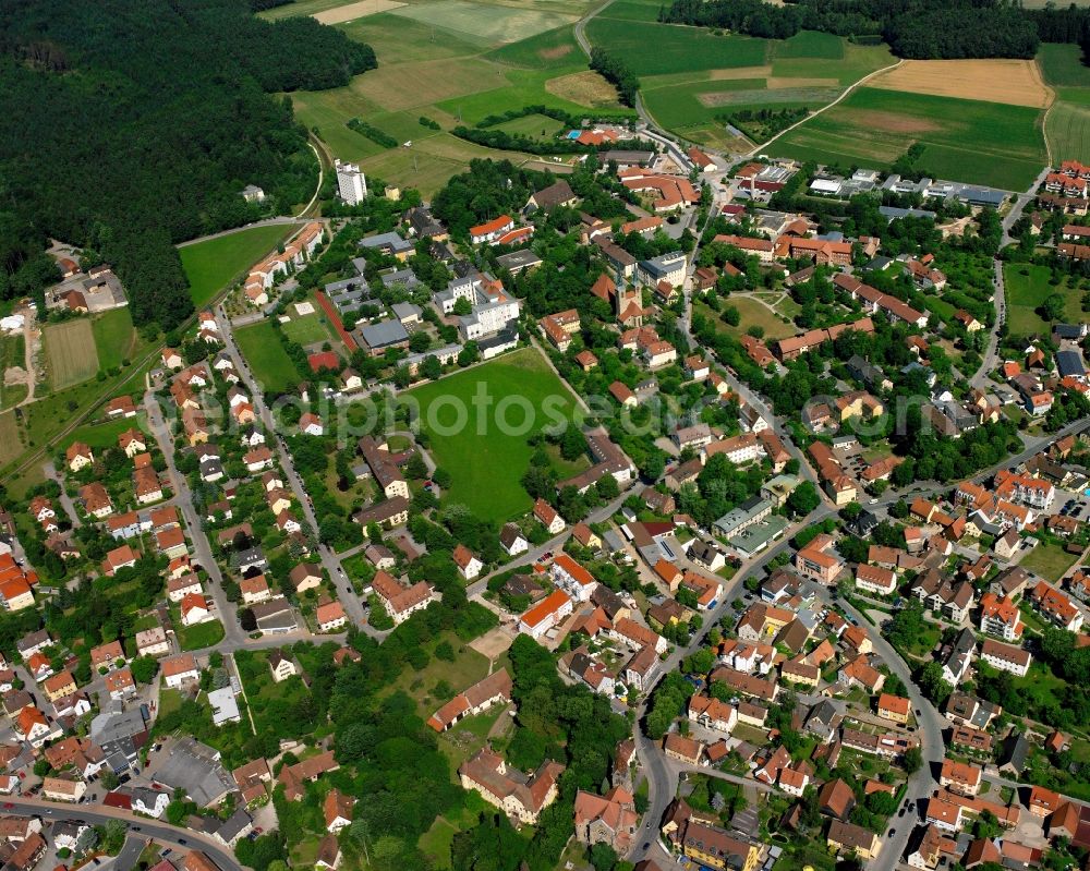 Neuendettelsau from the bird's eye view: Residential area - mixed development of a multi-family housing estate and single-family housing estate in Neuendettelsau in the state Bavaria, Germany