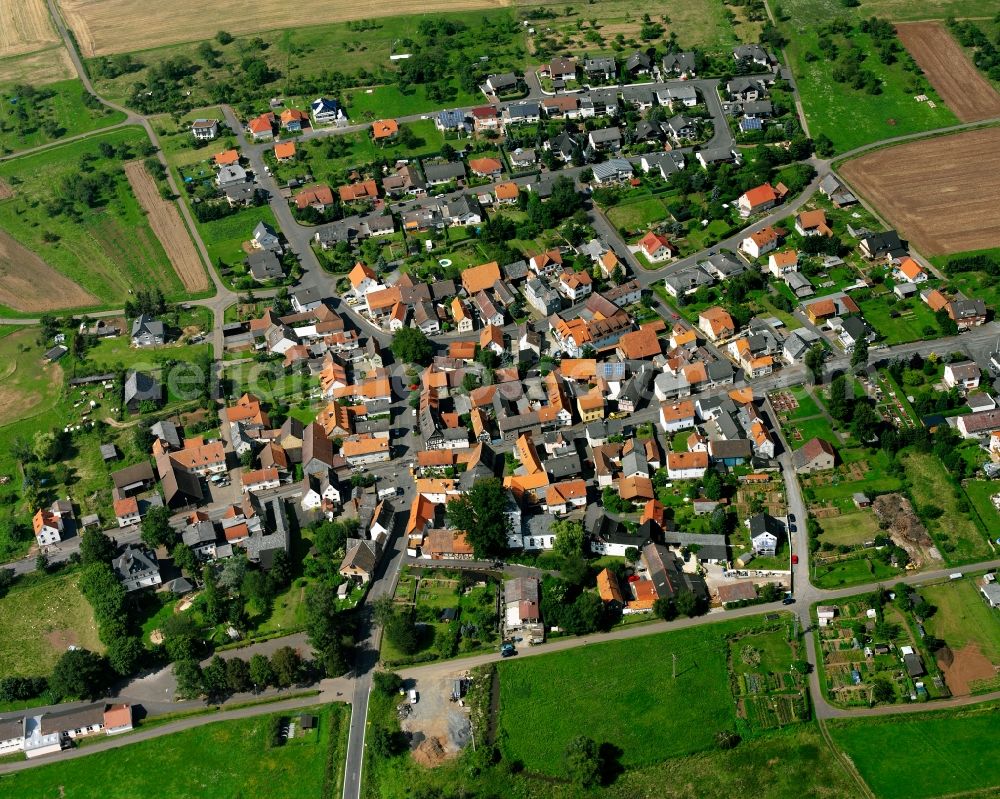 Nieder-Bessingen from the bird's eye view: Residential area - mixed development of a multi-family housing estate and single-family housing estate in Nieder-Bessingen in the state Hesse, Germany