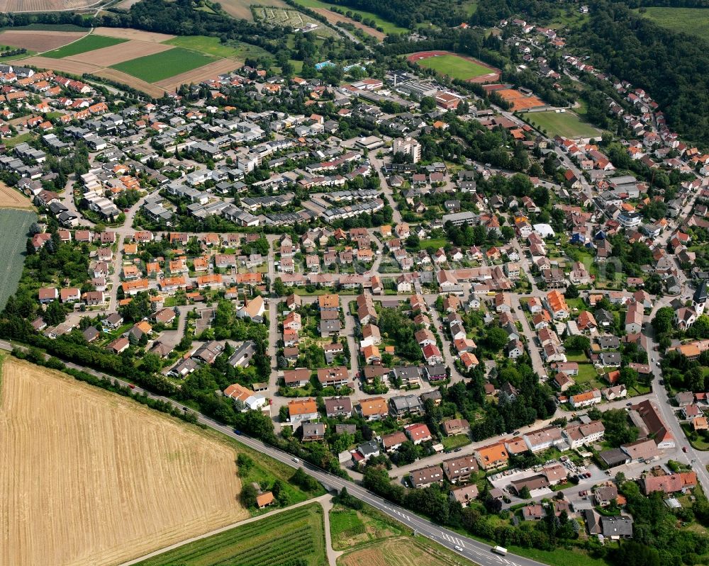 Aerial image Oberheinriet - Residential area - mixed development of a multi-family housing estate and single-family housing estate in Oberheinriet in the state Baden-Wuerttemberg, Germany