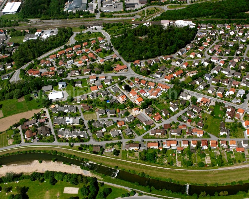 Aerial image Oberlauchringen - Residential area - mixed development of a multi-family housing estate and single-family housing estate in Oberlauchringen in the state Baden-Wuerttemberg, Germany