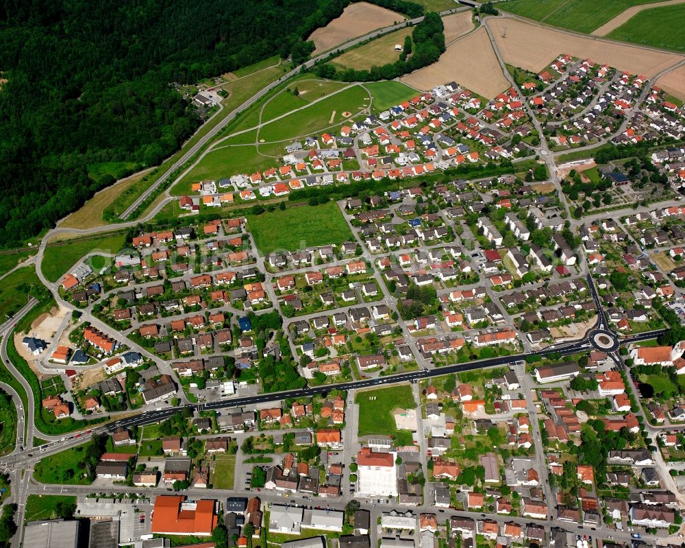 Oberlauchringen from the bird's eye view: Residential area - mixed development of a multi-family housing estate and single-family housing estate in Oberlauchringen in the state Baden-Wuerttemberg, Germany