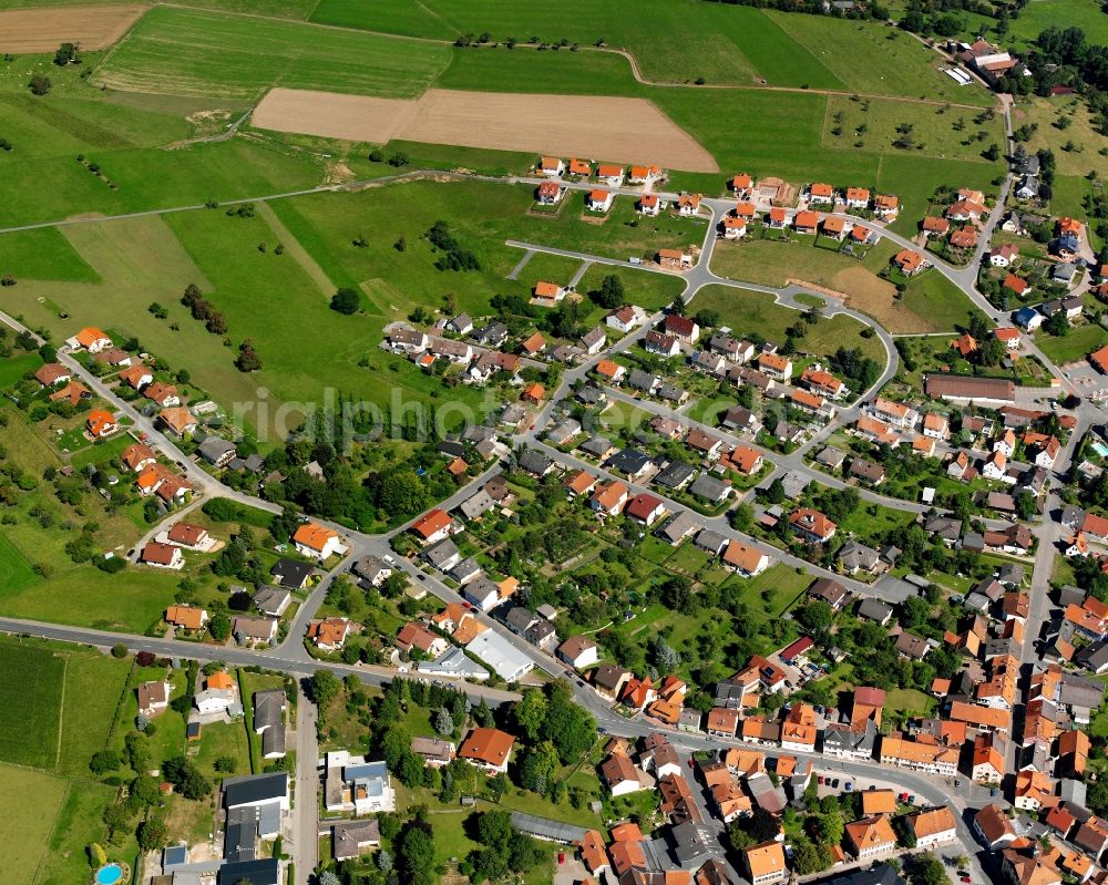 Aerial photograph Oberzent - Residential area - mixed development of a multi-family housing estate and single-family housing estate in Oberzent in the state Hesse, Germany