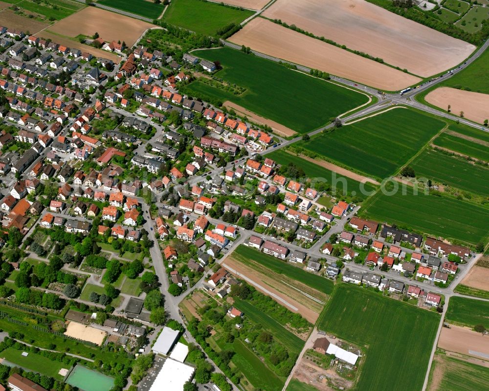 Aerial image Oeffingen - Residential area - mixed development of a multi-family housing estate and single-family housing estate in Oeffingen in the state Baden-Wuerttemberg, Germany