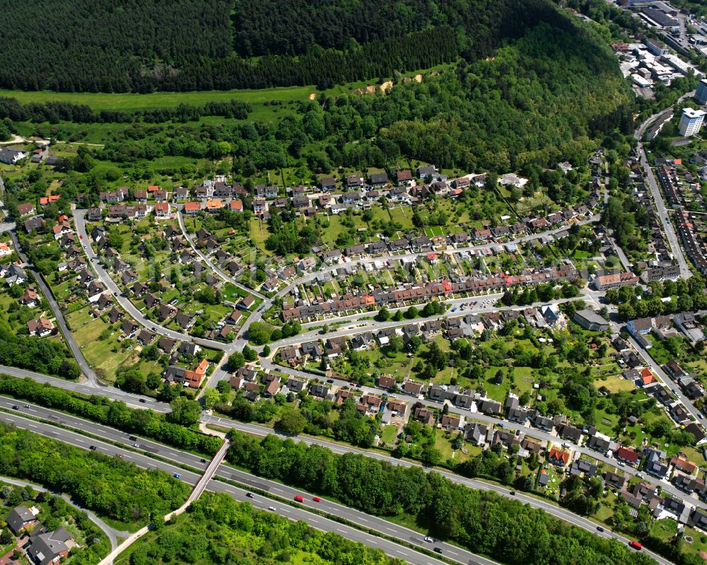 Ohlhof from above - Residential area - mixed development of a multi-family housing estate and single-family housing estate in Ohlhof in the state Lower Saxony, Germany