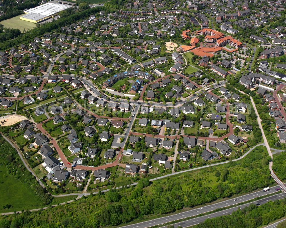 Aerial image Ohlhof - Residential area - mixed development of a multi-family housing estate and single-family housing estate in Ohlhof in the state Lower Saxony, Germany