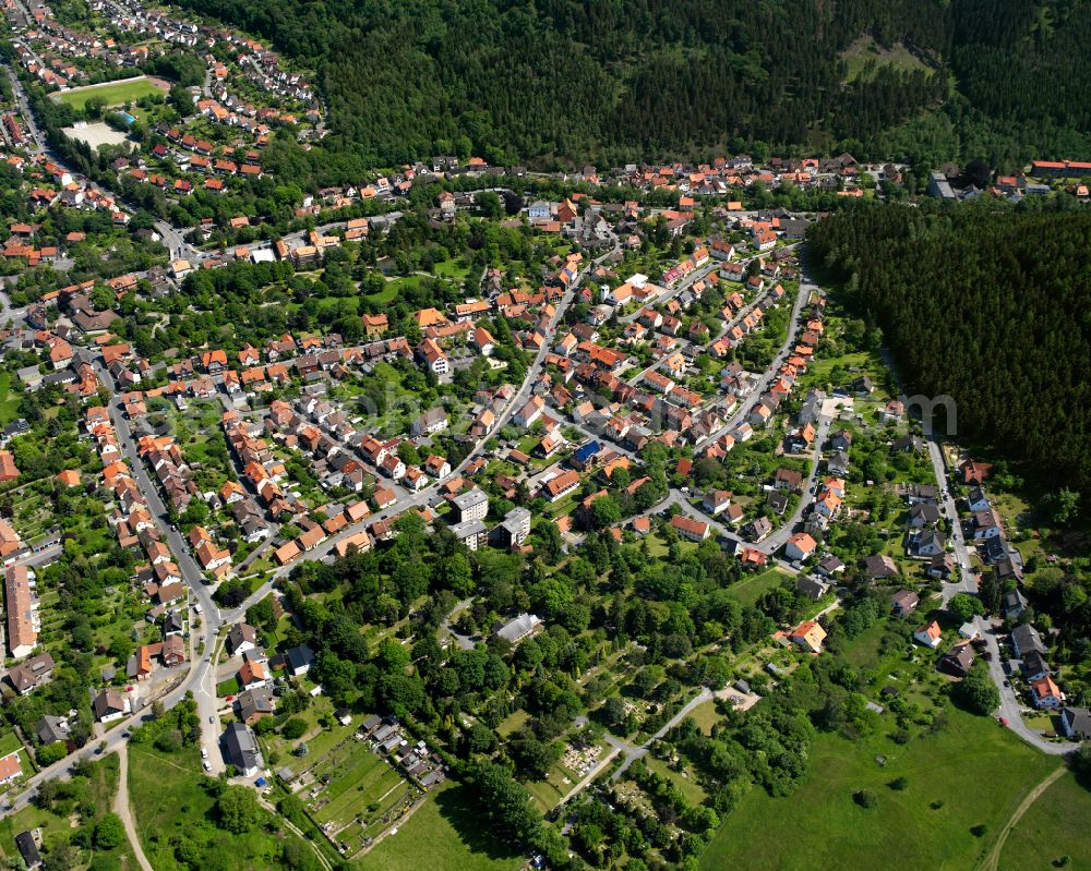 Aerial photograph Oker - Residential area - mixed development of a multi-family housing estate and single-family housing estate in Oker in the state Lower Saxony, Germany