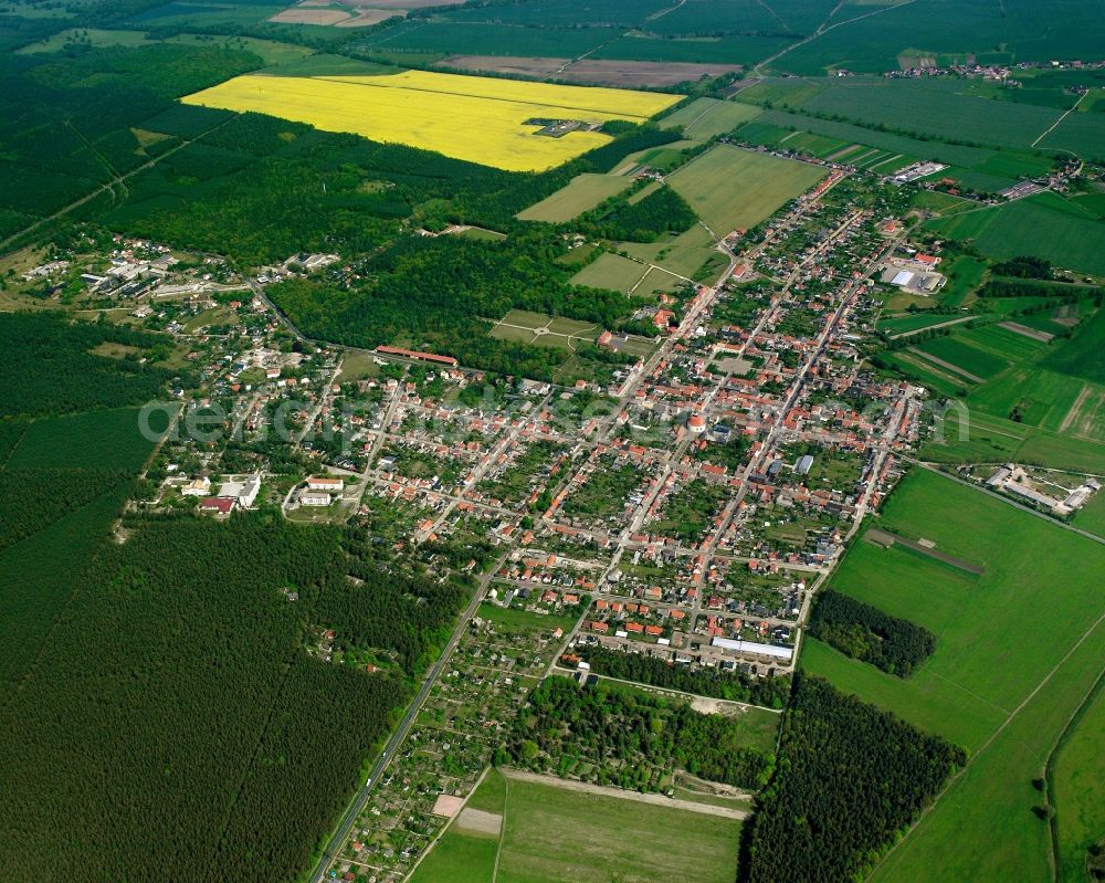 Oranienbaum from above - Residential area - mixed development of a multi-family housing estate and single-family housing estate in Oranienbaum in the state Saxony-Anhalt, Germany