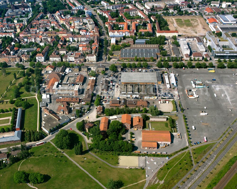 Oststadt from the bird's eye view: Residential area - mixed development of a multi-family housing estate and single-family housing estate in Oststadt in the state Baden-Wuerttemberg, Germany