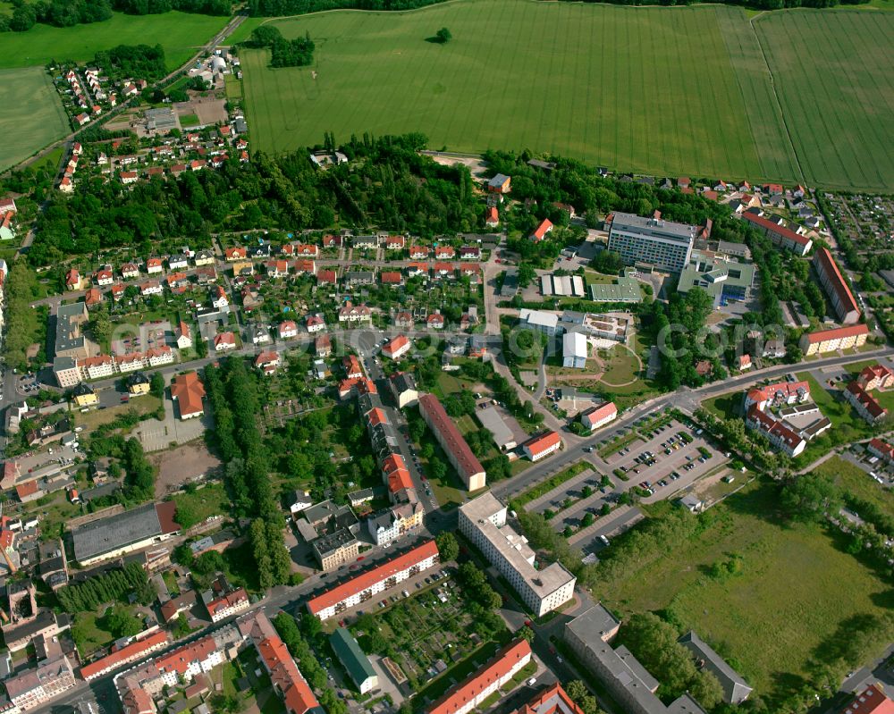 Riesa from the bird's eye view: Residential area - mixed development of a multi-family housing estate and single-family housing estate in Riesa in the state Saxony, Germany