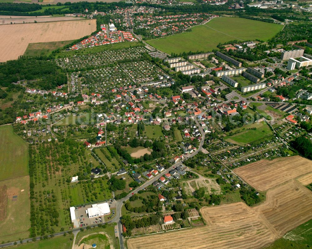 Aerial photograph Riesa - Residential area - mixed development of a multi-family housing estate and single-family housing estate in Riesa in the state Saxony, Germany