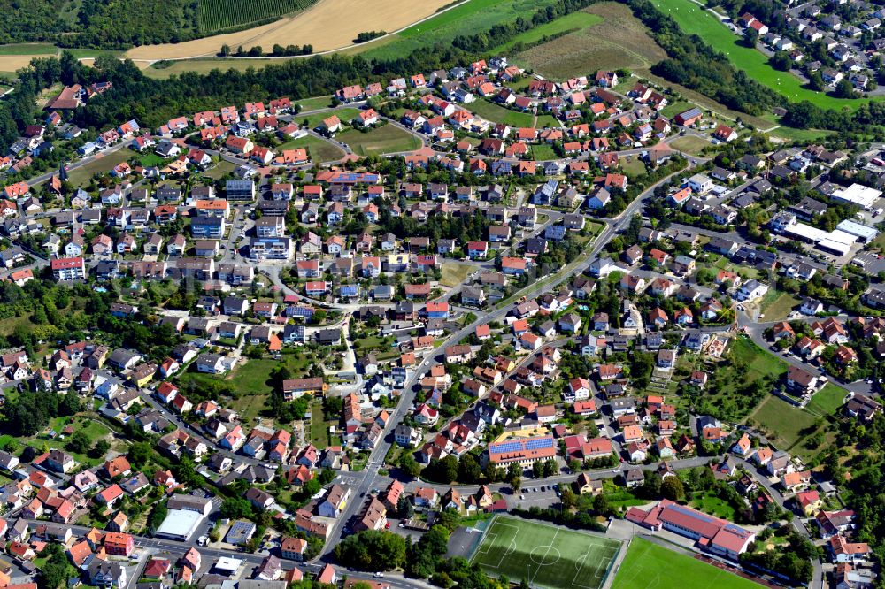 Aerial photograph Rimpar - Residential area - mixed development of a multi-family housing estate and single-family housing estate in Rimpar in the state Bavaria, Germany