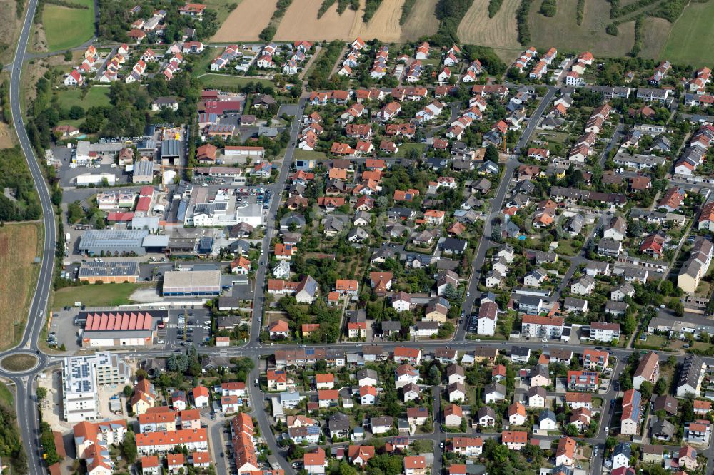 Rohrbach from above - Residential area - mixed development of a multi-family housing estate and single-family housing estate in Rohrbach in the state Bavaria, Germany