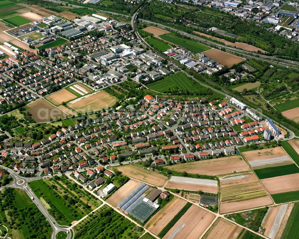 Aerial image Rommelshausen - Residential area - mixed development of a multi-family housing estate and single-family housing estate in Rommelshausen in the state Baden-Wuerttemberg, Germany