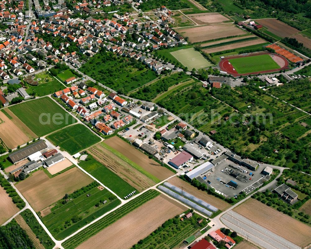 Aerial photograph Rommelshausen - Residential area - mixed development of a multi-family housing estate and single-family housing estate in Rommelshausen in the state Baden-Wuerttemberg, Germany