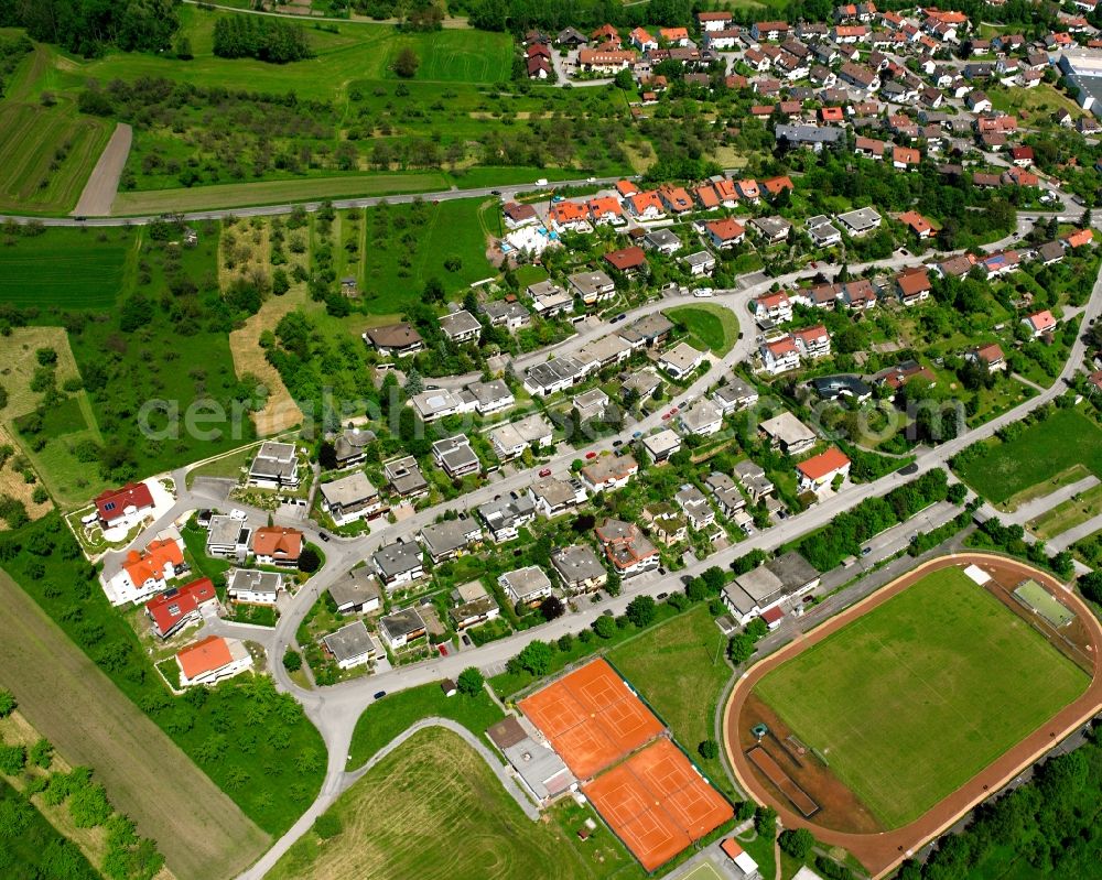 Rudersberg from above - Residential area - mixed development of a multi-family housing estate and single-family housing estate in Rudersberg in the state Baden-Wuerttemberg, Germany