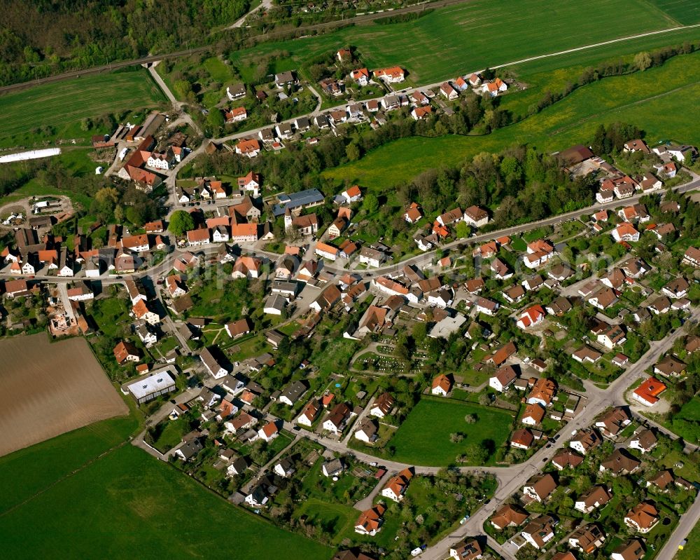 Schalkhausen from the bird's eye view: Residential area - mixed development of a multi-family housing estate and single-family housing estate in Schalkhausen in the state Bavaria, Germany