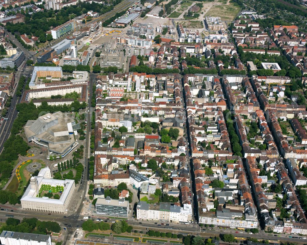 Südstadt from above - Residential area - mixed development of a multi-family housing estate and single-family housing estate in Südstadt in the state Baden-Wuerttemberg, Germany