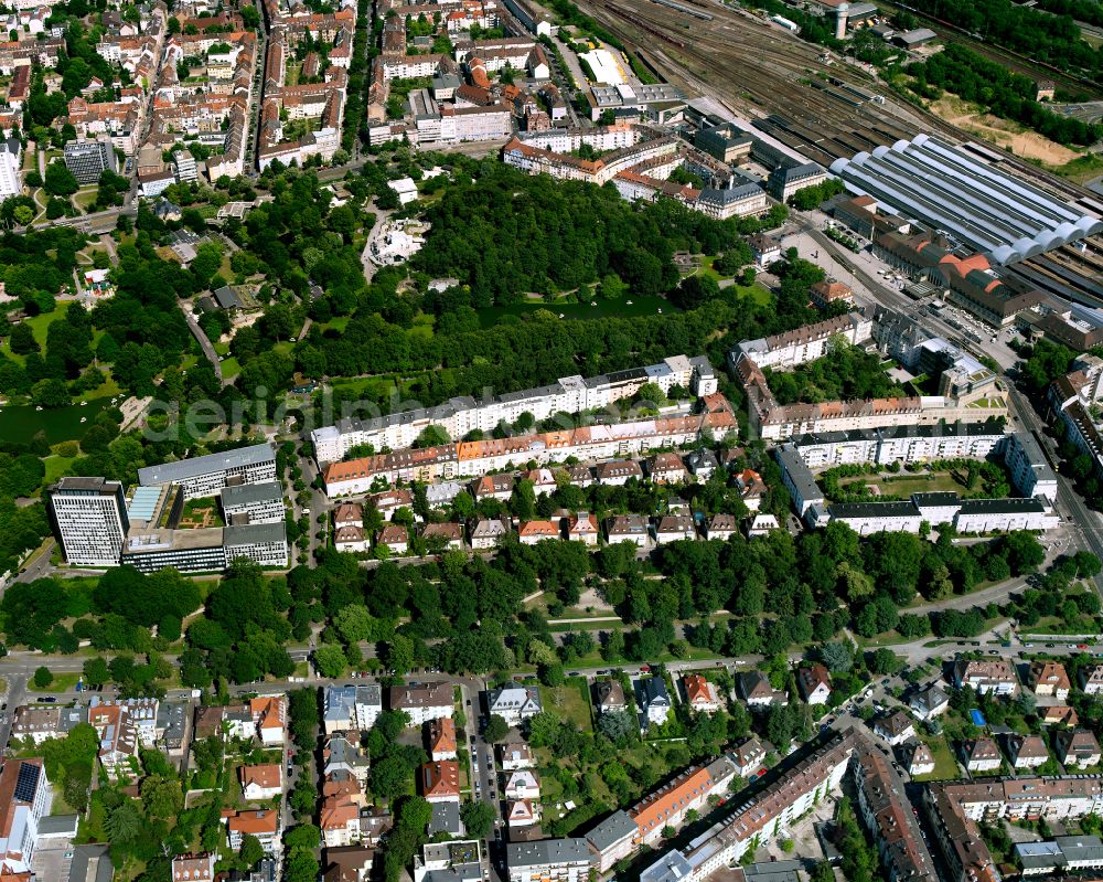 Südweststadt from above - Residential area - mixed development of a multi-family housing estate and single-family housing estate in Südweststadt in the state Baden-Wuerttemberg, Germany