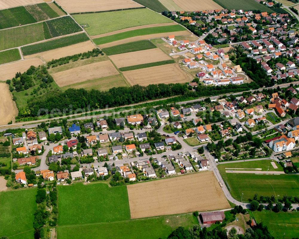 Sülzbach from above - Residential area - mixed development of a multi-family housing estate and single-family housing estate on Fruehnlingsstrasse in Suelzbach in the state Baden-Wuerttemberg, Germany