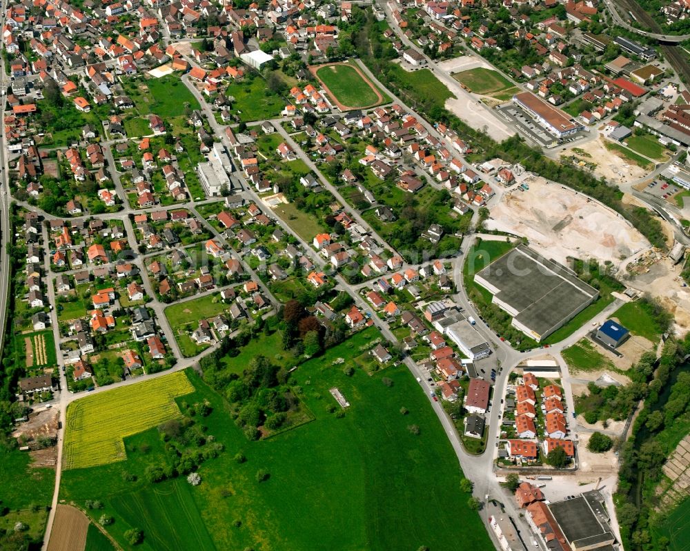 Süßen from above - Residential area - mixed development of a multi-family housing estate and single-family housing estate in Süßen in the state Baden-Wuerttemberg, Germany