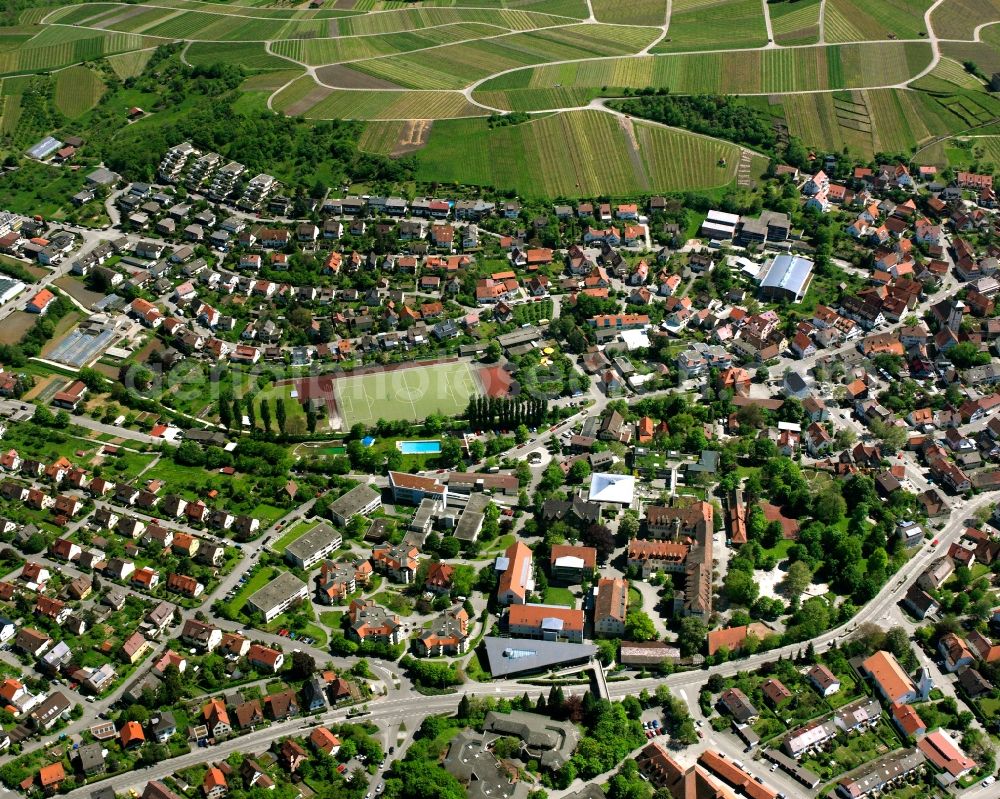 Aerial photograph Stetten - Residential area - mixed development of a multi-family housing estate and single-family housing estate in Stetten in the state Baden-Wuerttemberg, Germany