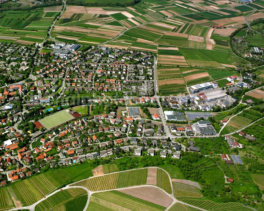 Stetten from above - Residential area - mixed development of a multi-family housing estate and single-family housing estate in Stetten in the state Baden-Wuerttemberg, Germany