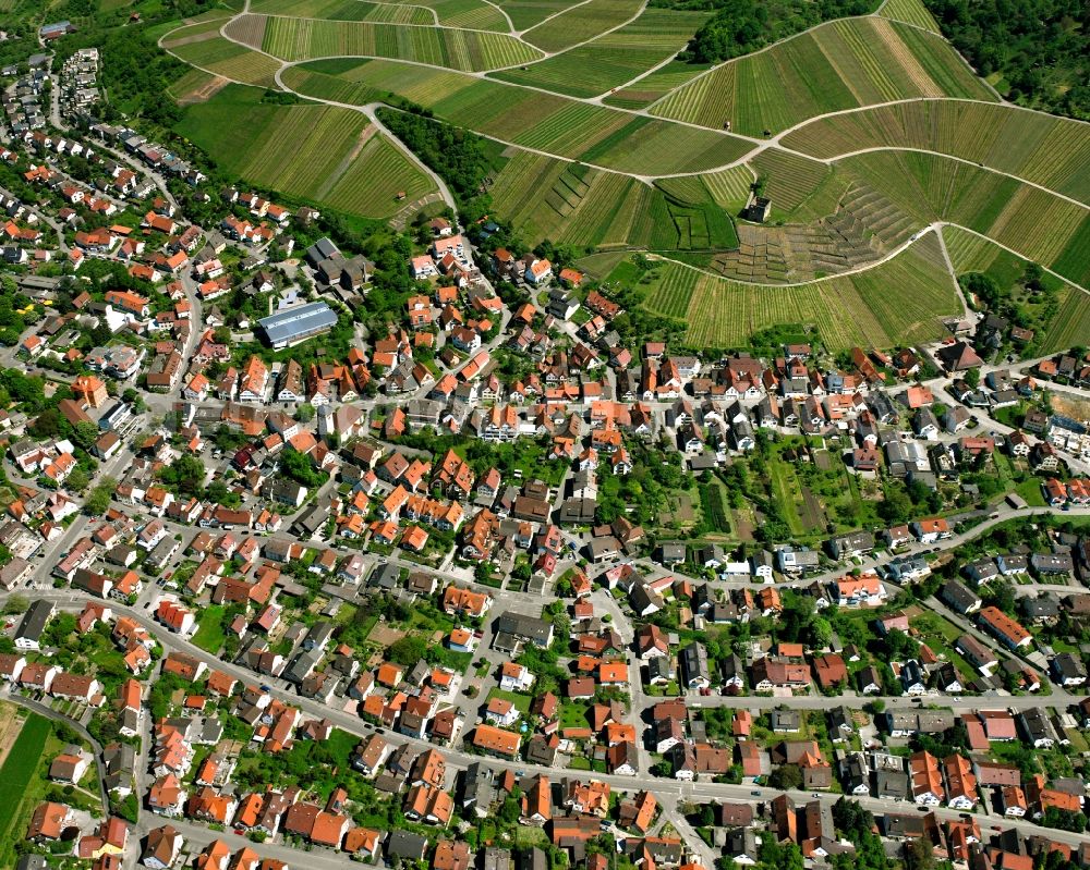 Aerial image Stetten - Residential area - mixed development of a multi-family housing estate and single-family housing estate in Stetten in the state Baden-Wuerttemberg, Germany