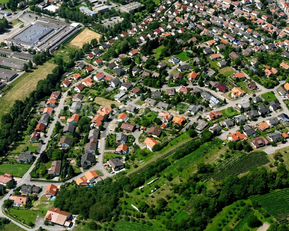 Aerial image Sulzfeld - Residential area - mixed development of a multi-family housing estate and single-family housing estate in Sulzfeld in the state Baden-Wuerttemberg, Germany