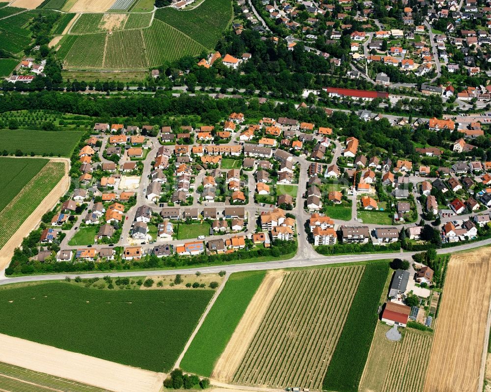 Aerial photograph Talheim - Residential area - mixed development of a multi-family housing estate and single-family housing estate in Talheim in the state Baden-Wuerttemberg, Germany