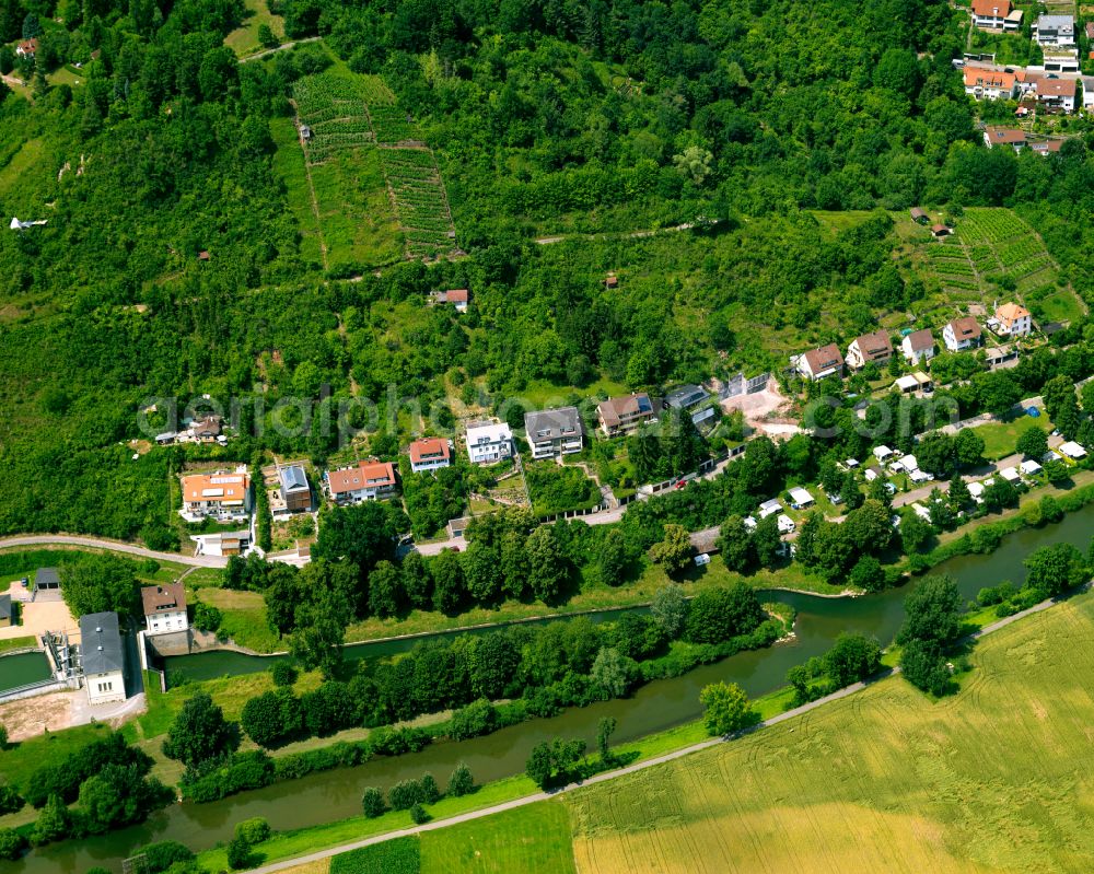 Tübingen from above - Residential area - mixed development of a multi-family housing estate and single-family housing estate in Tübingen in the state Baden-Wuerttemberg, Germany