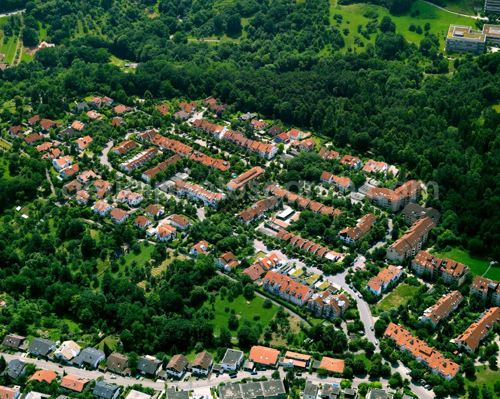 Tübingen from the bird's eye view: Residential area - mixed development of a multi-family housing estate and single-family housing estate in Tübingen in the state Baden-Wuerttemberg, Germany