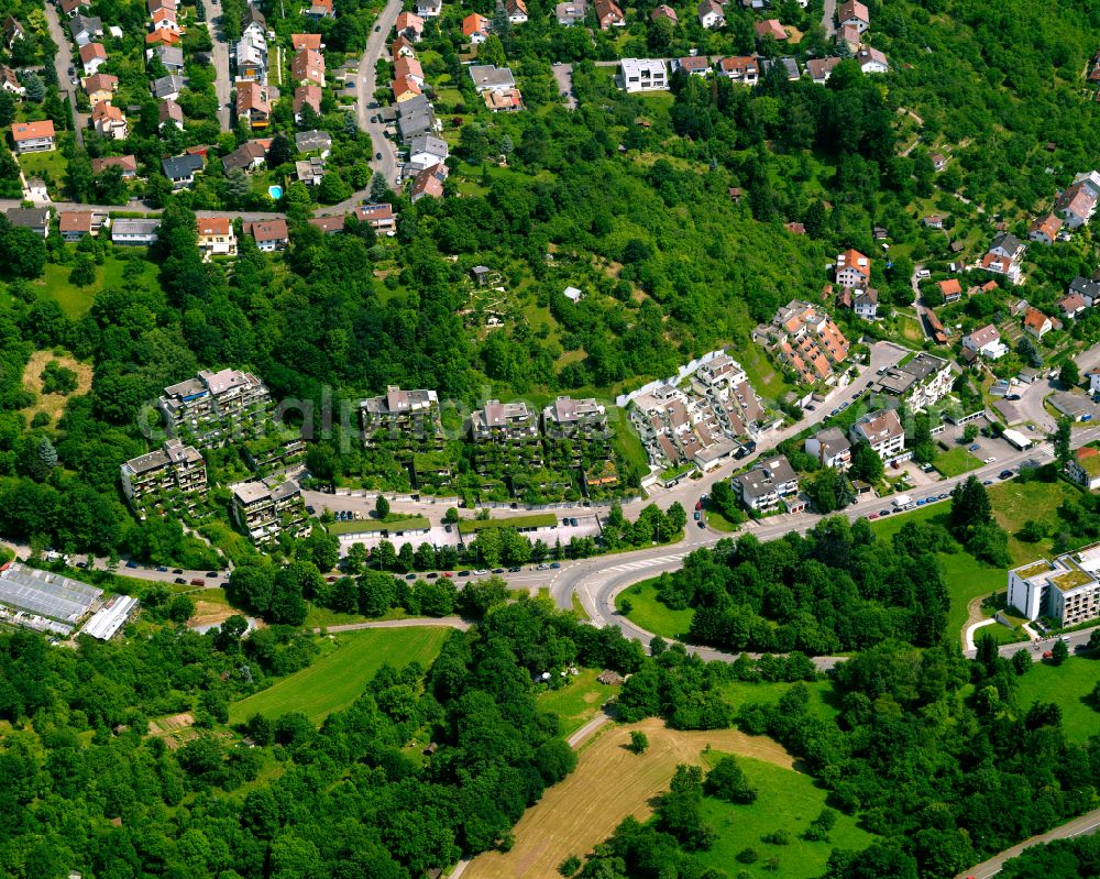 Aerial image Tübingen - Residential area - mixed development of a multi-family housing estate and single-family housing estate in Tübingen in the state Baden-Wuerttemberg, Germany